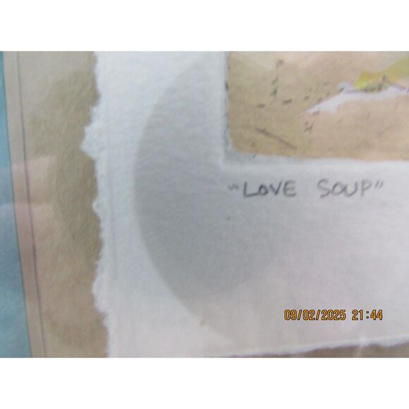 Framed art by T Scot love soup girl boy moon signed hand painted original - Picture 3 of 7